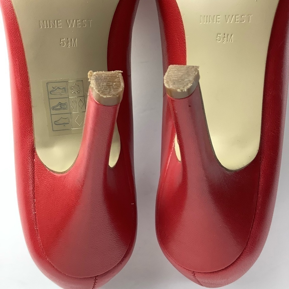 NINE WEST LEATHER RED HIGH HEEL PUMPS SHOES - Picture 8 of 11
